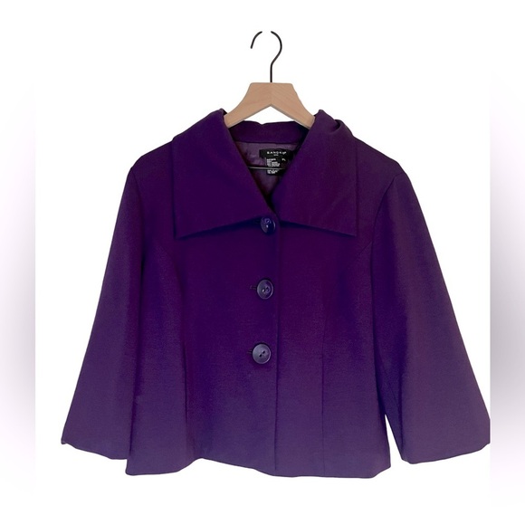 Sandro | Eggplant Purple 3/4 Sleeve Blazer Size Large Petite Office Business - Picture 2 of 10